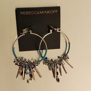 Rebecca Minkoff Silver/Blue Drop Dangle Hoop Earrings